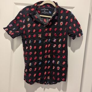 The Rolling Stones Mens Shirt Black Graphic Logo Mouthes Tongue Size Medium